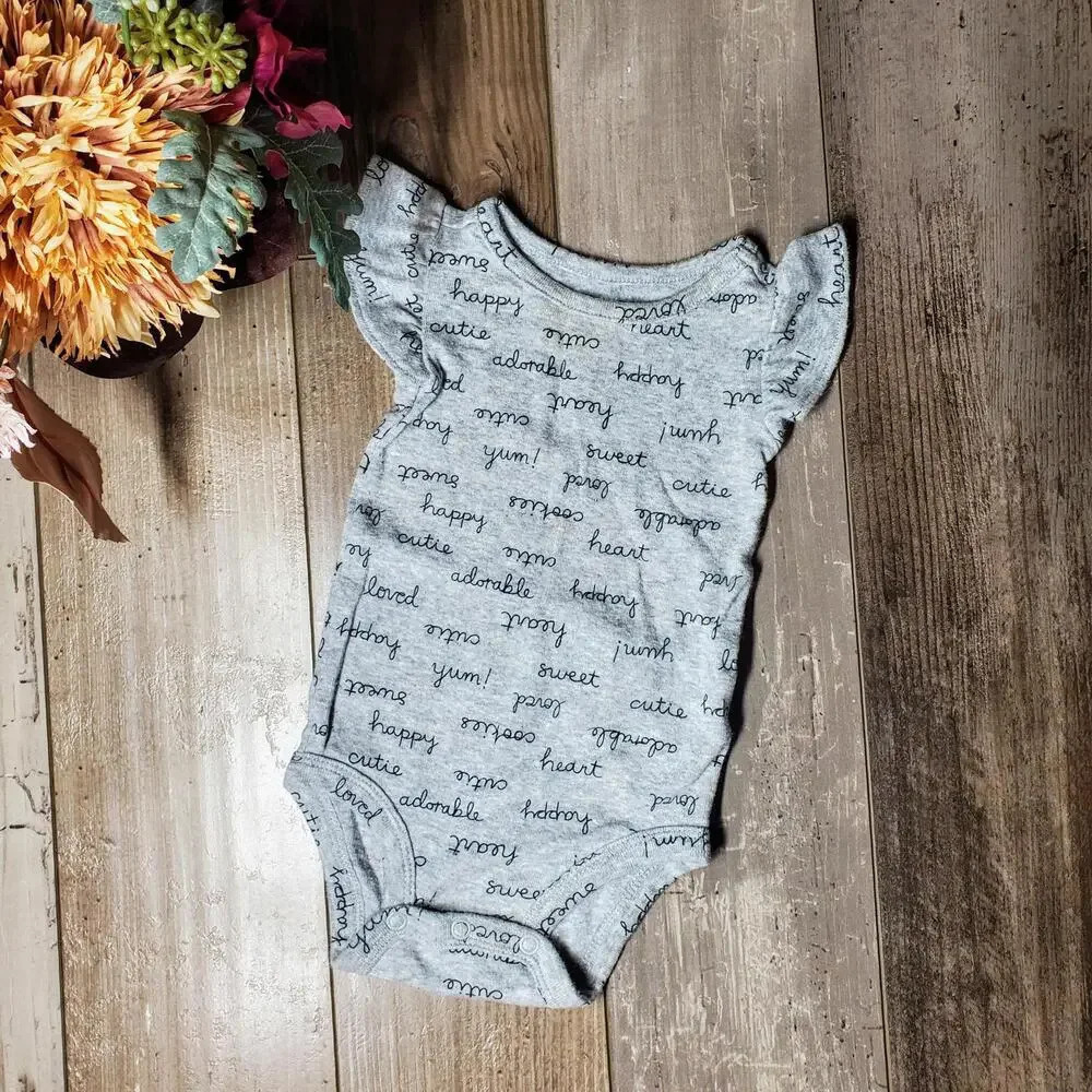 Carter's Baby Girl Size 6m Gray and Black Ruffle Sleeve Bodysuit NWOT
